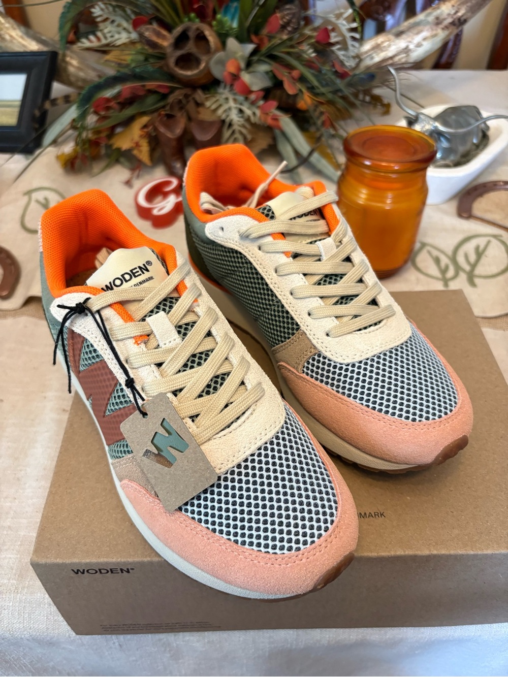 Woden Women's Orange & Pink Mesh Casual Sneakers